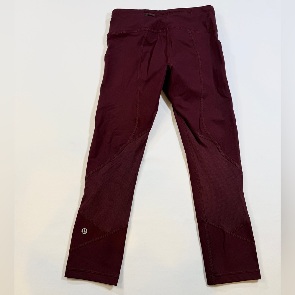 Lululemon Burgundy Mesh Panel Leggings Women’s Size 4 – Athleisure Running Yoga